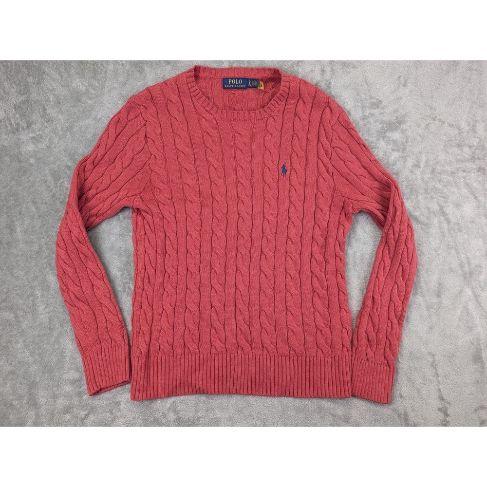 Polo Ralph Lauren Cable Knit Fisherman Sweater Women Small Red Preppy Old Money